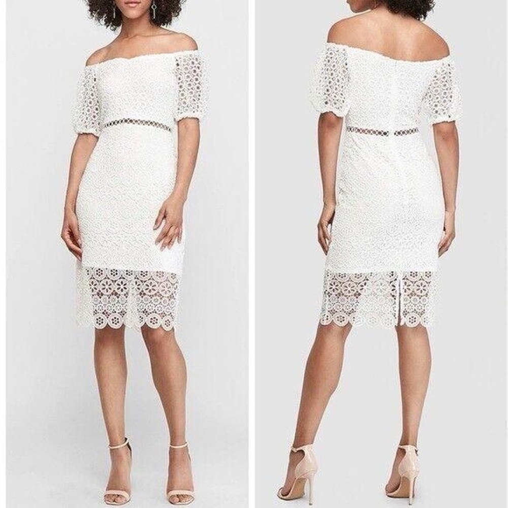 Off-Shoulder White Lace Dress